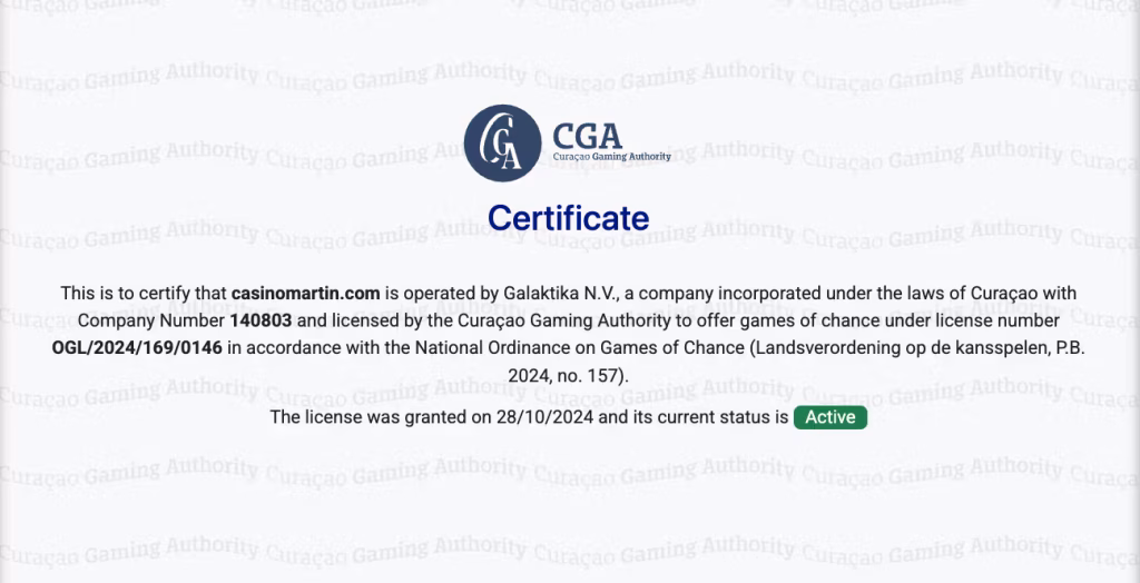 Лицензия казино Мартин